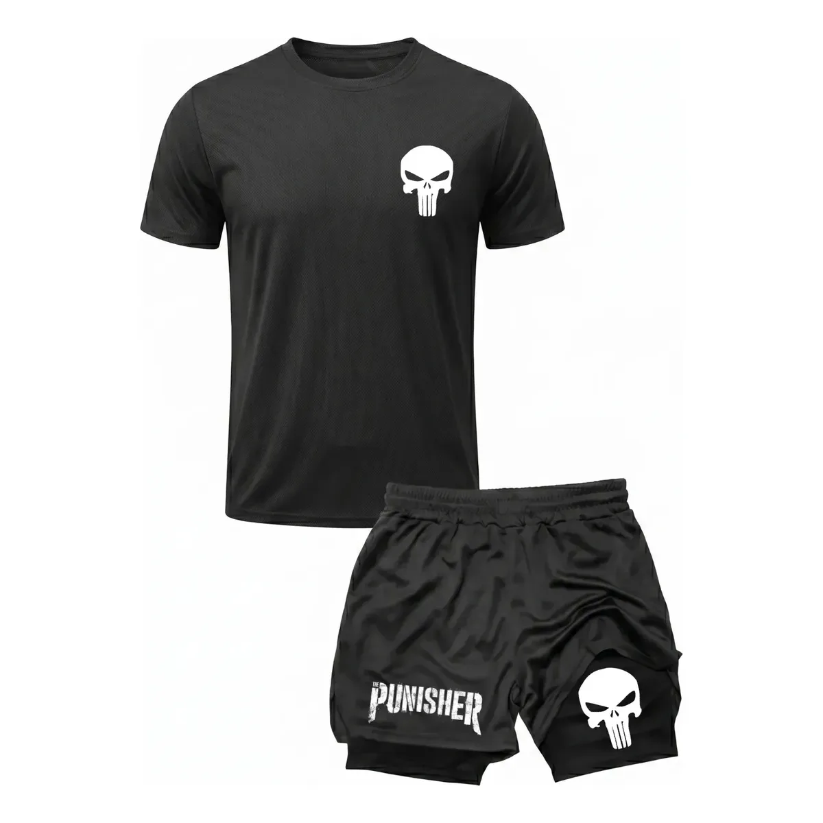 Kit Academia Treino Camiseta Dry Fit + Short 2 Em 1 Punisher